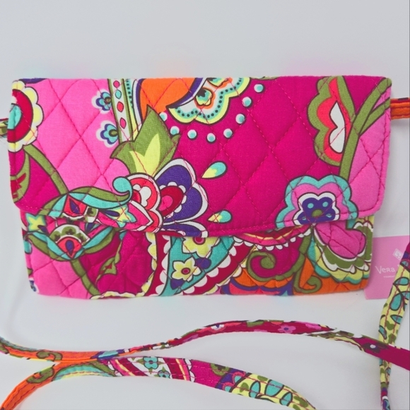 Vera Bradley Crossbody Removable Strap Wallet Purse Pink Floral Card Holder NEW - Picture 2 of 14